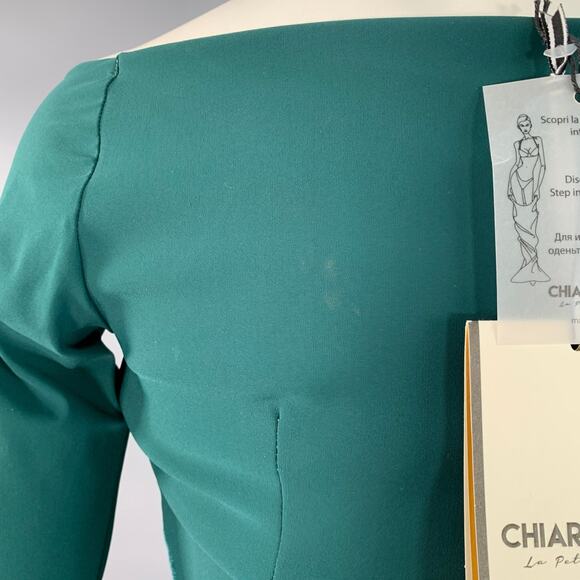 2 Kaliska Green Velvet Polyamide Blend Off Shoulder Fitted Midi Dress - Picture 6 of 11